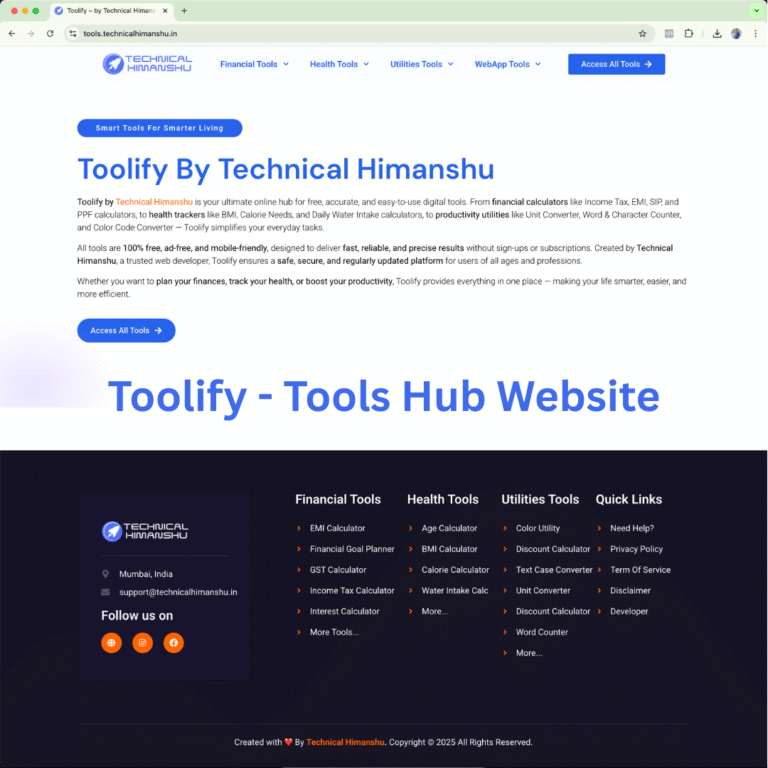 Toolify online tools hub WordPress website developed by Technical Himanshu