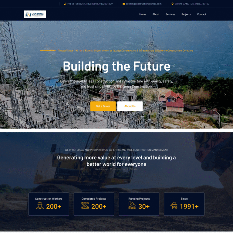 Denzong Construction WordPress construction company website developed by Technical Himanshu