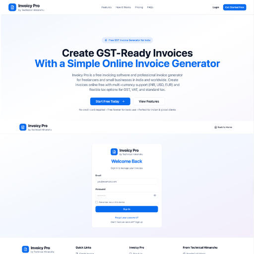 InvoicyPro online invoice generator tool website developed by Technical Himanshu